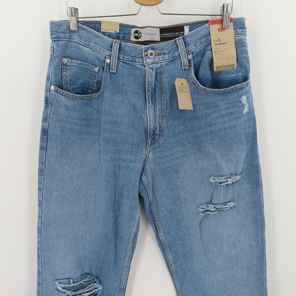 Levis Womens 31 SilverTab 94 Baggy Blue Denim Jeans Distressed Cotton Blend NEW - Picture 2 of 12